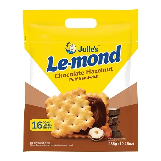 Julie’s Le-Mond Chocolate Hazelnut Puff Sndwich Biscuits Handypack