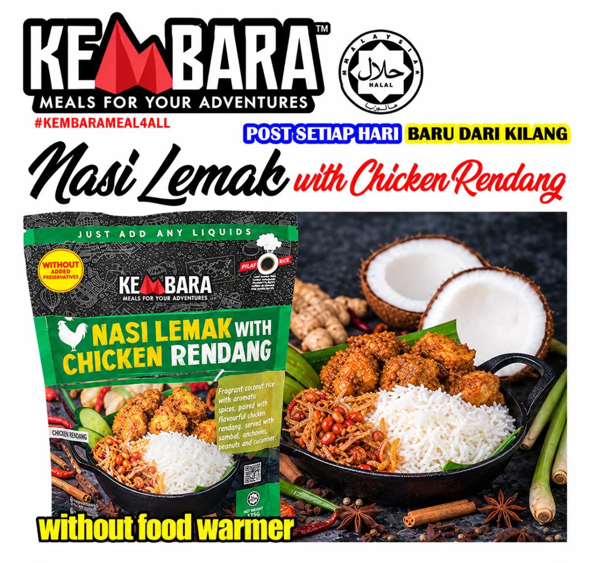 Kembara Ready To Eat Meal Nasi Lemak with Chicken Rendang