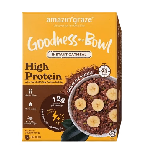 AMAZIN GRAZE HIGH PROTEIN CHOCOLATE BANANA INSTANT OATMEAL 240G